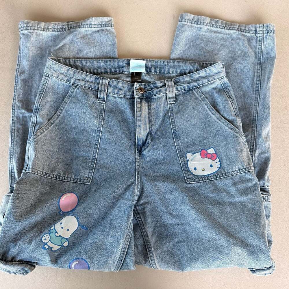 333 Hello Kitty and Friends Light Wash Denim Cargo Jeans